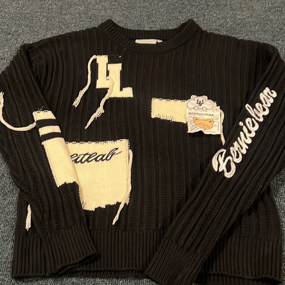 lit lab bernie bear black and white sweater, mens size s